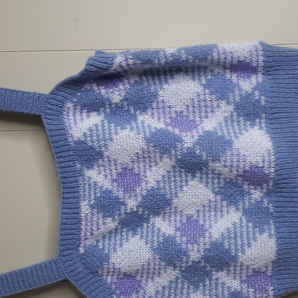 Argyle Sweater Knit Square Neck Sleeveless Sweater Large Blue Evolutionary - Picture 5 of 6